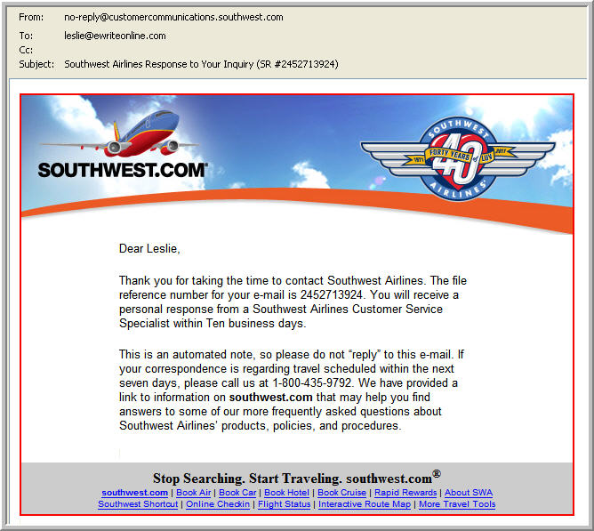 Southwest Airlines E-Mail March 2011
